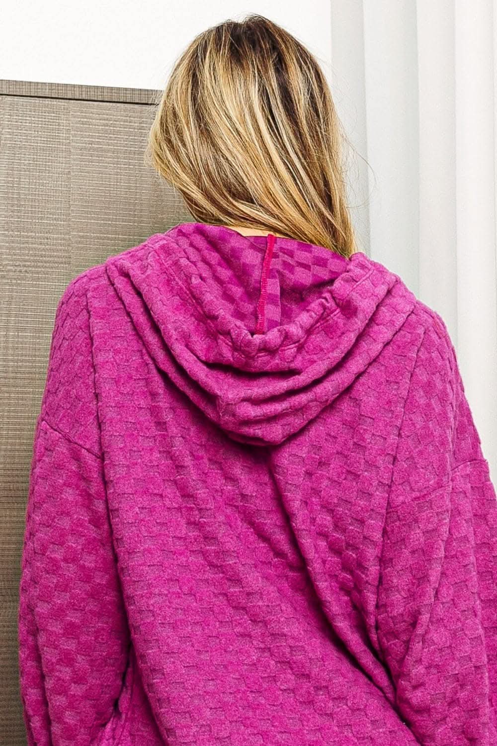 BiBi Brushed Checker Drawstring Long Sleeve Hoodie - Love Salve